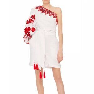 Yuliya Magdych Gzhel One Shouldered Playsuit Jumpsuit Dress Shorts Embroidered